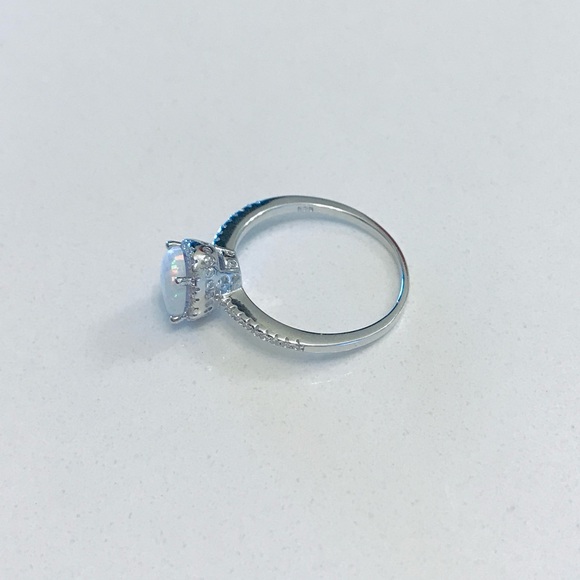 💕TOP SELLER💕 Silver White Lab Opal Ring with CZ, Silver Rings, Engagement Ring - Picture 7 of 11